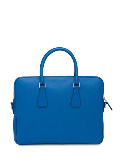 Shop Prada Leather Briefcase In Blue