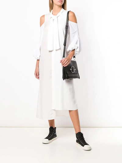 Jw Anderson 3/4-sleeve Cold-shoulder Mixed Dress In White