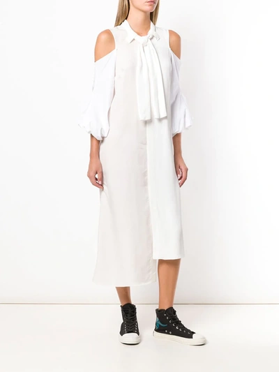 Jw Anderson 3/4-sleeve Cold-shoulder Mixed Dress In White