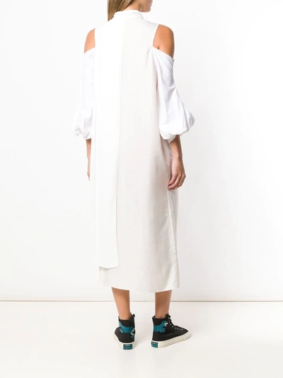 Jw Anderson 3/4-sleeve Cold-shoulder Mixed Dress In White
