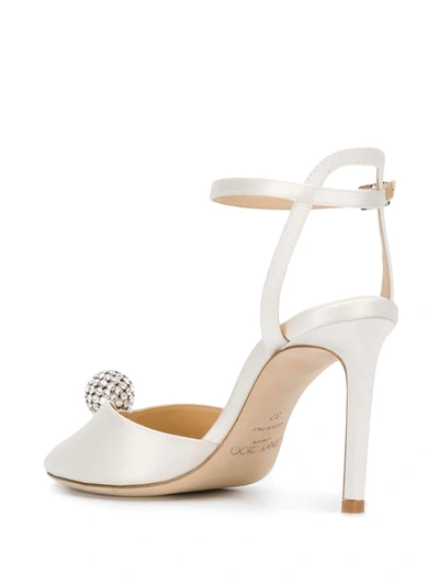 Jimmy Choo White Sacora 85 Glitter Leather Sandals In White