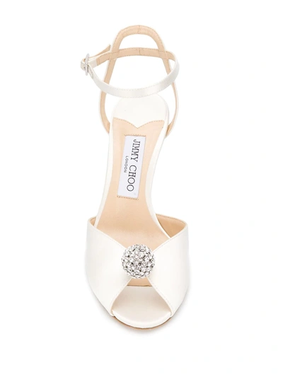 Jimmy Choo White Sacora 85 Glitter Leather Sandals In White