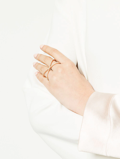 Alinka 18kt Rose Gold Katia Duo Diamond Two-finger Ring In Gold