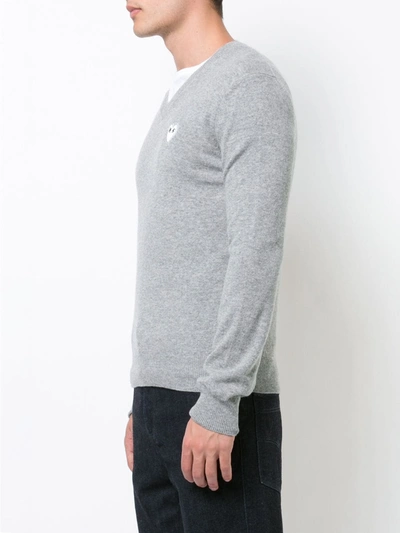 Comme Des Garçons Play V-neck Pullover With White Heart In Grey