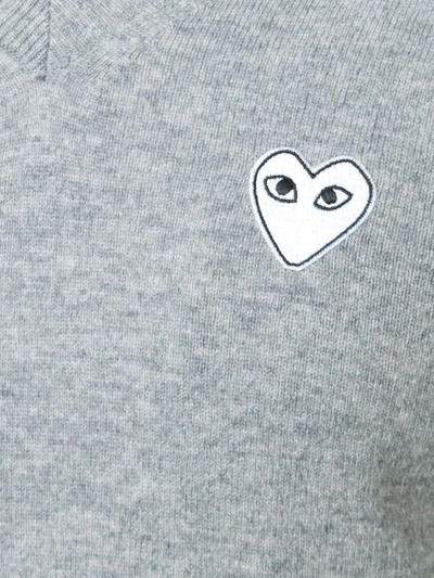 Comme Des Garçons Play V-neck Pullover With White Heart In Grey