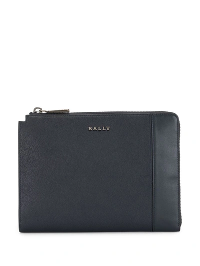 Shop Bally Zip-up Leather Clutch Bag In Blue