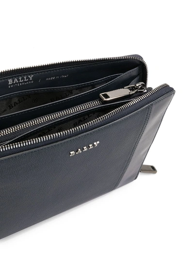 Shop Bally Zip-up Leather Clutch Bag In Blue