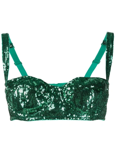 Shop Dolce & Gabbana Sequined Balcony Top In Green