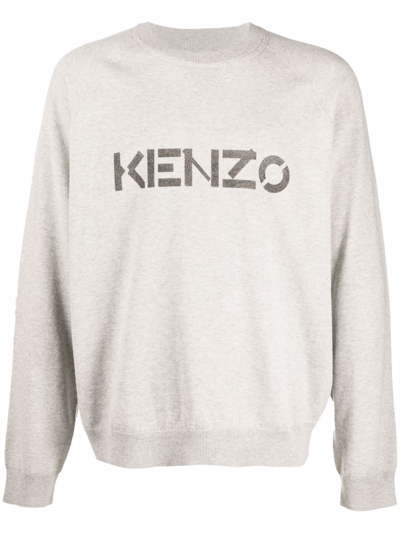 Shop Kenzo Logo Crew Neck Jumper In 93 Grey