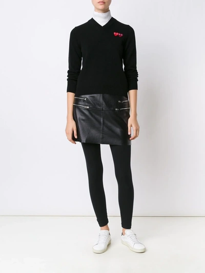 Comme Des Garçons Play Double Emblem V Neck Sweater In Black