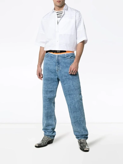 Shop Maison Margiela Contrasting Waistband Straight-leg Jeans In Blue