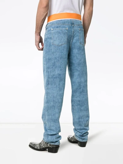 Shop Maison Margiela Contrasting Waistband Straight-leg Jeans In Blue