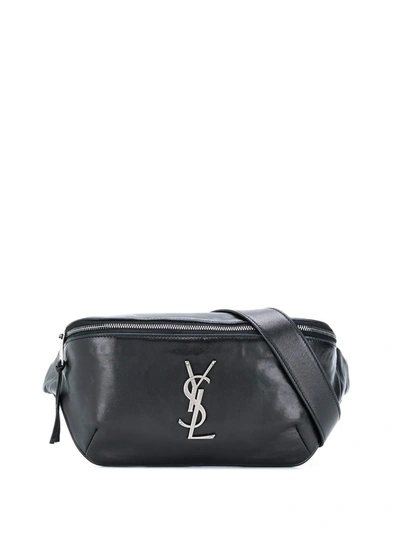 Shop Saint Laurent Logo Plaque Belt Bag In Black