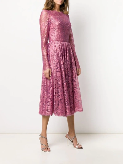 Shop Dolce & Gabbana Floral Lace Pleated Dress In Pink