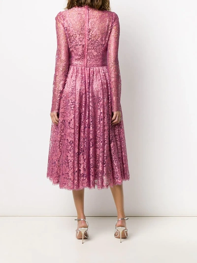 Shop Dolce & Gabbana Floral Lace Pleated Dress In Pink