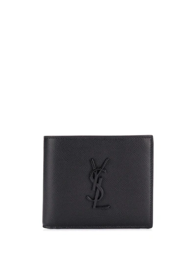 SAINT LAURENT 经典LOGO纹理真皮钱包 - 黑色