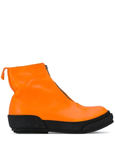 Shop Guidi Color-block Front-zip Boots In Orange