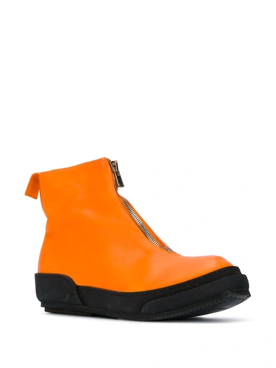 Guidi Color-block Front-zip Boots In Orange