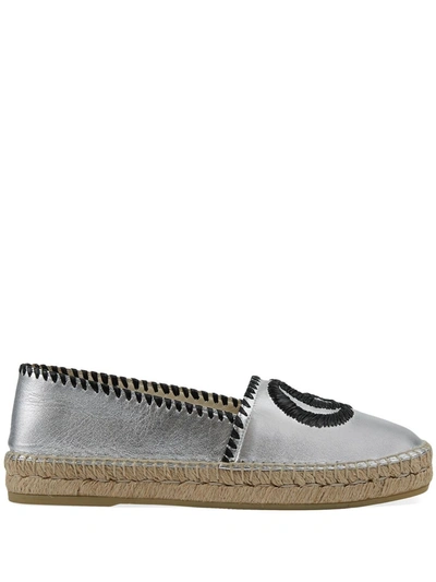 Shop Gucci Embroidered Gg Espadrilles In Silver