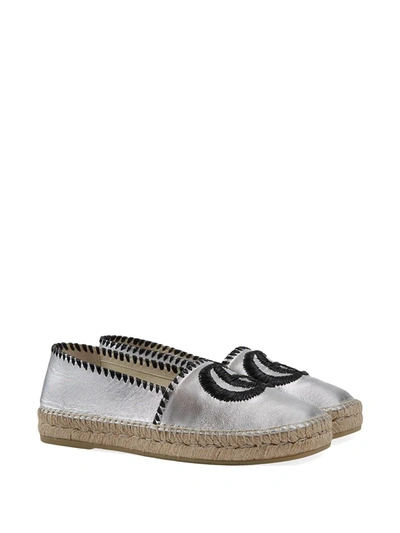 Shop Gucci Embroidered Gg Espadrilles In Silver