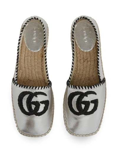 Shop Gucci Embroidered Gg Espadrilles In Silver