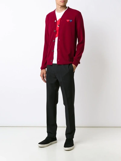 Shop Comme Des Garçons Play 'double Heart' Cardigan In Red