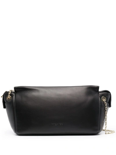 Shop Patrizia Pepe Zip-up Leather Shoulder Bag In Black