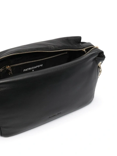 Shop Patrizia Pepe Zip-up Leather Shoulder Bag In Black