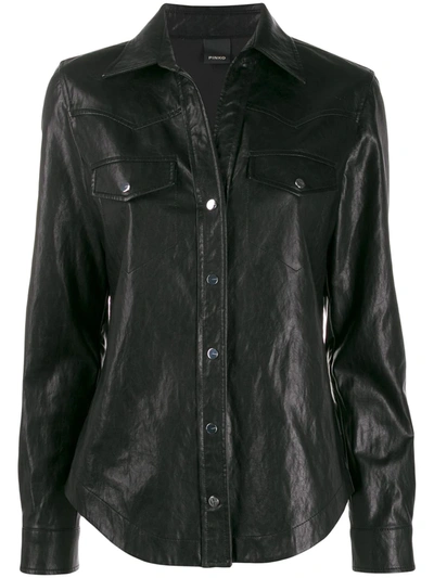Shop Pinko Faux-leather Shirt In Black