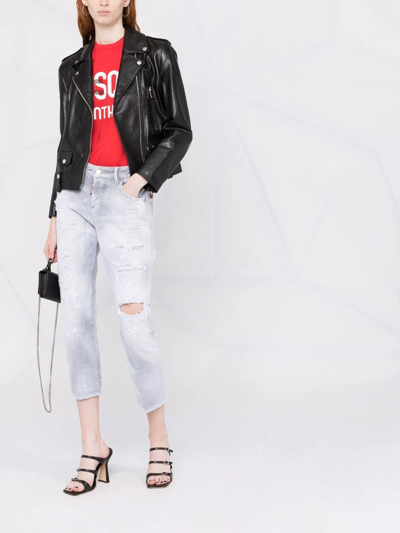 Shop Dsquared2 High Rise Cropped Jeans In Grey