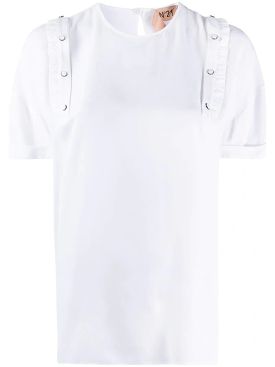 Shop N°21 Ruffled Crew-neck T-shirt In White