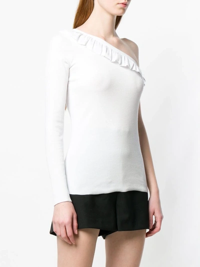Shop Red Valentino One-shoulder Ribbed Top In White