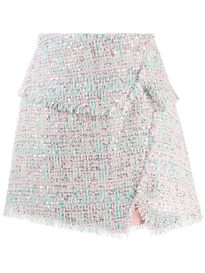 Shop Balmain Raw-trimmed Tweed Skirt In Pink