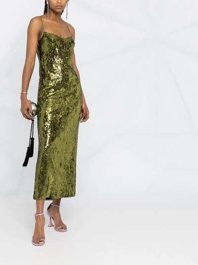 Shop Galvan Sequin-embellished Fitted Midi Dress In Green