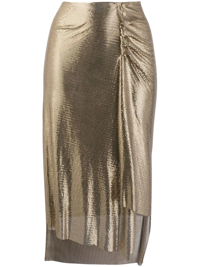 Shop Rabanne Metallic Ruched Skirt In Gold