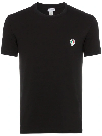 Dolce & Gabbana Tricolor Logo Stretch Cotton T-shirt In Black