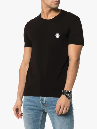 Dolce & Gabbana Tricolor Logo Stretch Cotton T-shirt In Black