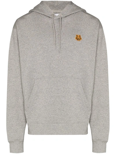 Shop Kenzo Embroidered Cotton Hoodie In Grey