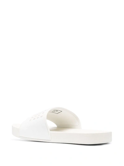 Shop Maison Margiela Logo Embossed Tabi Sliders In White