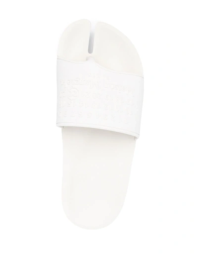 Shop Maison Margiela Logo Embossed Tabi Sliders In White