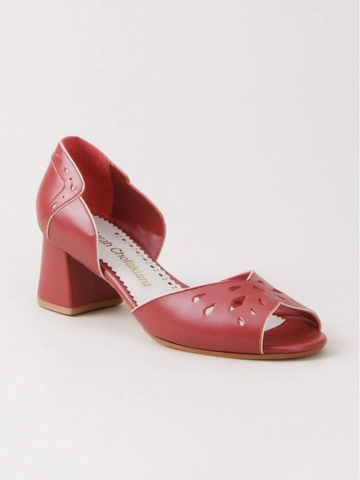 Sarah Chofakian Chunky Heel Sandals In Red