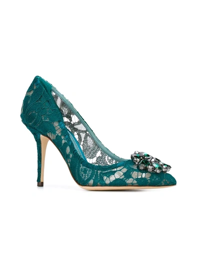Gucci Belluci Lace Pumps In Green