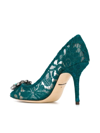 Gucci Belluci Lace Pumps In Green