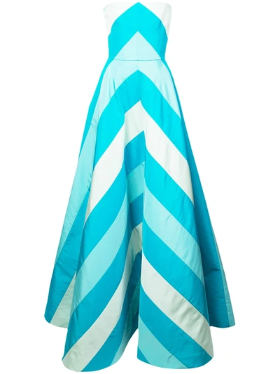 Shop Carolina Herrera Striped Strapless Gown In Blue