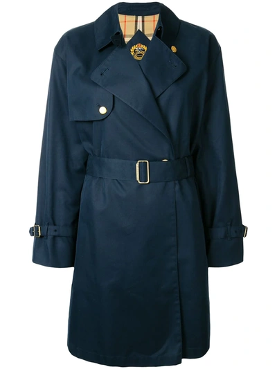 Pre-owned Burberry 1990s Belted Trench Coat In Blue