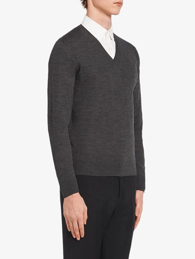 Shop Prada V-neck Sweater In Grey