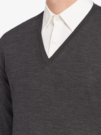 Shop Prada V-neck Sweater In Grey