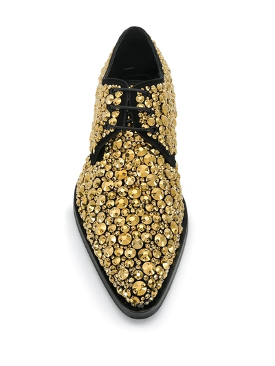 Shop Dolce & Gabbana Embroidered Suede Derby Shoes In Gold