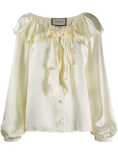 Shop Gucci Ruffled Pussybow Blouse In Yellow