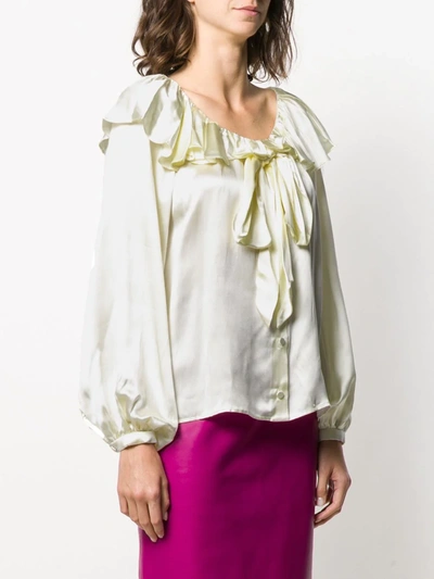 Shop Gucci Ruffled Pussybow Blouse In Yellow